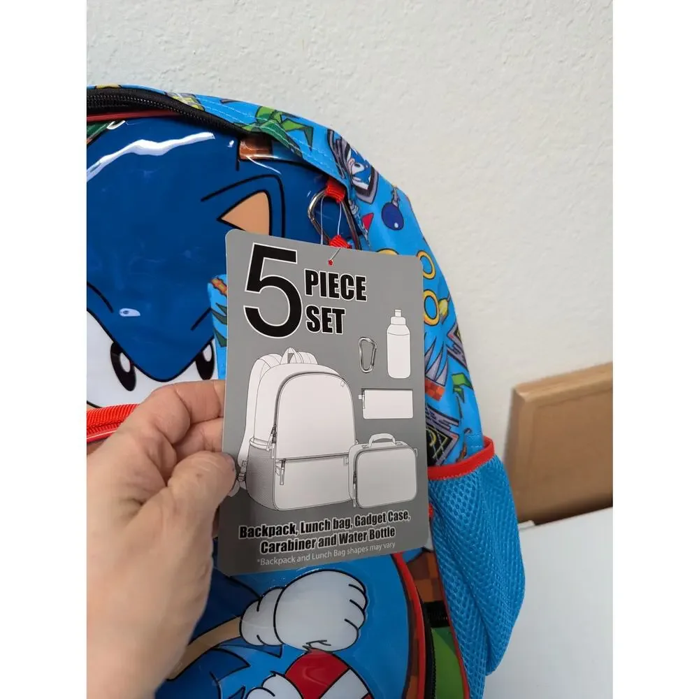 Sonic the Hedgehog 5-piece backpack set lunch bag water bottle
